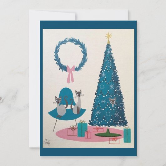 ミッドセンチュリー・モダンなクリスマスの猫たち 招待状 (正面)