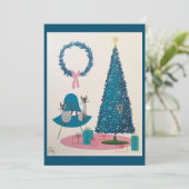 ミッドセンチュリー・モダンなクリスマスの猫たち 招待状 (スタンド正面)