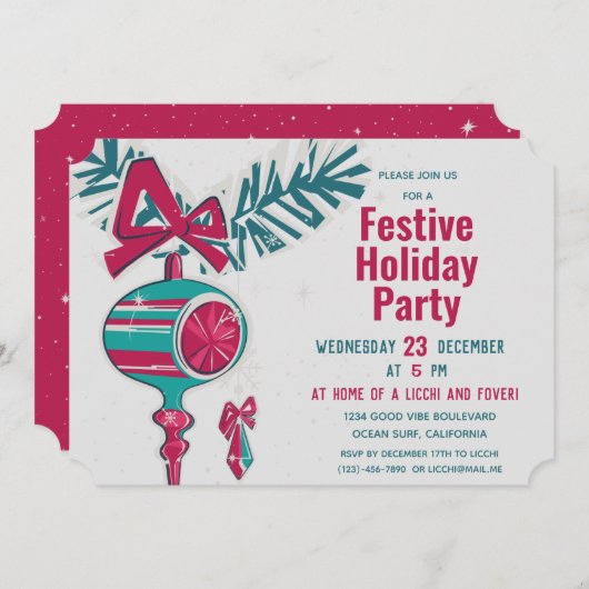 ミッドセンチュリー モダンのクリスマス デコレーション 招待状 (正面/裏面)