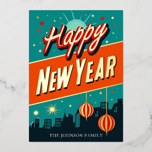 ミッドセンチュリー モダン お正月 箔シーズンカード (正面)