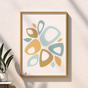 ミッドセンチュリー モダン アクア + イエロー 抽象柄 クッション ポスター