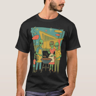 ミッドセンチュリー モダン エイリアン BBQ ファミリー レトロ1950年代 Tシャツ