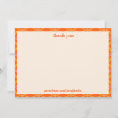 ミッドセンチュリー モダン オレンジ ボーダー カスタム ウェディング サンキューカード (正面)