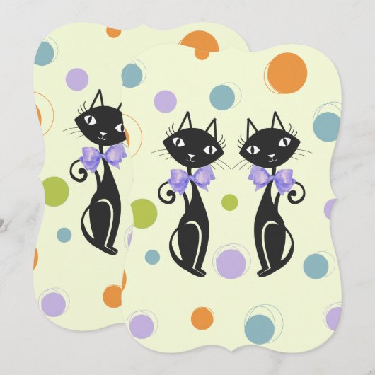 ミッドセンチュリー モダン ネコ 招待状 (正面/裏面)