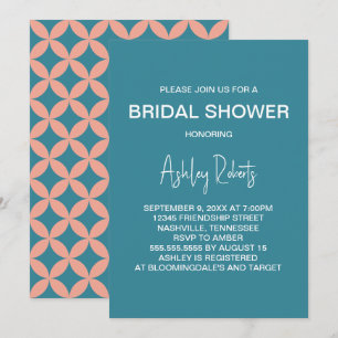 ミッドセンチュリー モダン ピンク & ブルー モダン ブライダル シャワー 招待状