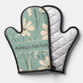 ミッドセンチュリー モダン フローラル デイジー オーダーメイド ネーム 鍋つかみ (正面/裏面)