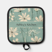 ミッドセンチュリー モダン フローラル デイジー オーダーメイド ネーム 鍋敷き (正面)