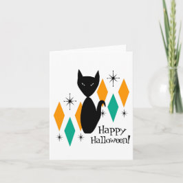 ミッドセンチュリー モダン ブラックキャット ハッピー ハロウィン カード