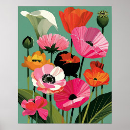 ミッドセンチュリー・モダン ポピー フラワー ウォールアート