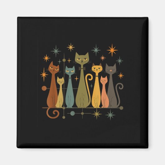 ミッドセンチュリー モダン ルック アトミック エイジ 50年代 60年代 ネコTシャツ マグネット (正面)