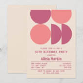 ミッドセンチュリー モダン レトロ ジオメトリック ベージュ 誕生日 招待状 (正面/裏面)