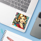 ミッドセンチュリー レトロな婦人と買い物袋 シール (ノートパソコンとiPhone)