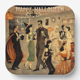 ミッドセンチュリー・レトロの40年代ハロウィン・マーティニ・パーティー ペーパープレート