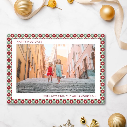 ミッドセンチュリー レトロ レッド セージグリーン ユニーク ツー フォト シーズンカード