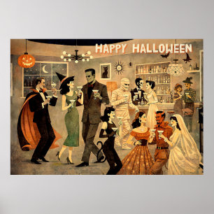 ミッドセンチュリー・レトロ 40年代 ハロウィン・マティーニ・パーティー ポスター