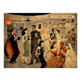 ミッドセンチュリー・レトロ 40年代 ハロウィン・マティーニ・パーティー ポスター