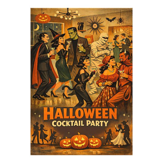 ミッドセンチュリー・レトロ 50年代 ハロウィン・マティーニ・パーティー フォトプリント (正面)