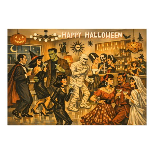 ミッドセンチュリー・レトロ 50年代 ハロウィン・マティーニ・パーティー フォトプリント            (正面)