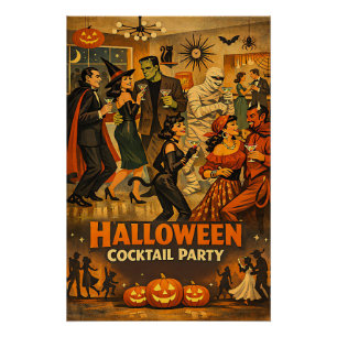 ミッドセンチュリー・レトロ 50年代 ハロウィン・マティーニ・パーティー ポスター