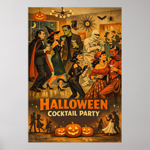 ミッドセンチュリー・レトロ 50年代 ハロウィン・マティーニ・パーティー ポスター