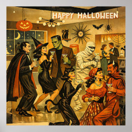 ミッドセンチュリー・レトロ 50年代 ハロウィン・マティーニ・パーティー ポスター
