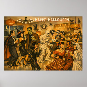 ミッドセンチュリー・レトロ 50年代 ハロウィン・マティーニ・パーティー ポスター