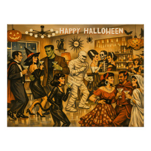 ミッドセンチュリー・レトロ 50年代 ハロウィン・マティーニ・パーティー ポスター