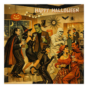 ミッドセンチュリー・レトロ 50年代 ハロウィン・マーティニ・パーティ ポスター