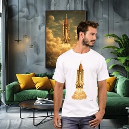ミッドセンチュリー・ロケット打ち上げ | レトロスペースエイジ・アート Tシャツ