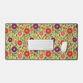 ミッドセンチュリー ヴィネ フラワー | ガーデン ガーランド イエロー デスクマット