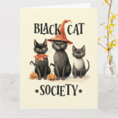 ミッドセンチュリー ヴィンテージ スタイル ブラック キャット ソサエティ カード (黄色い花)