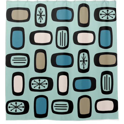 ミッドセンチュリーMCM丸い長方形アクアマリン シャワーカーテン (正面)