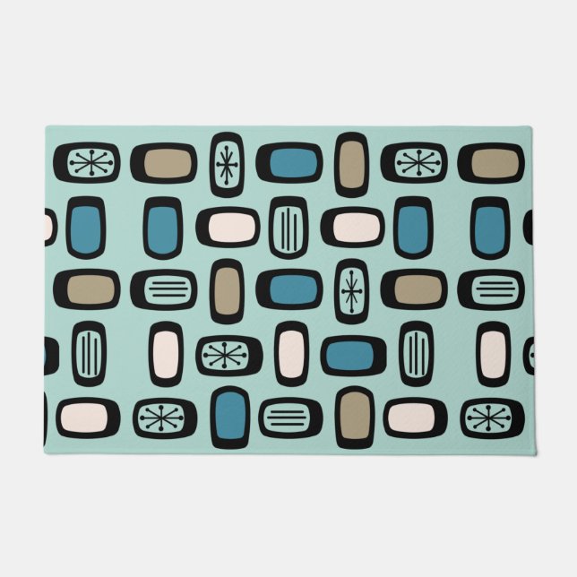 ミッドセンチュリーMCM丸い長方形アクアマリン ドアマット (正面)