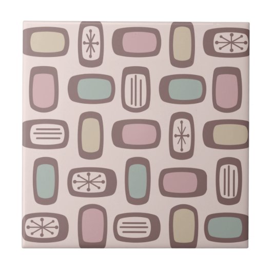 ミッドセンチュリーMCM丸い長方形ピンクパステル タイル (正面)