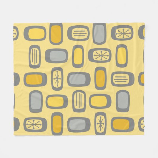 ミッドセンチュリーMCM丸長方形イエローグレー フリースブランケット (正面(横))