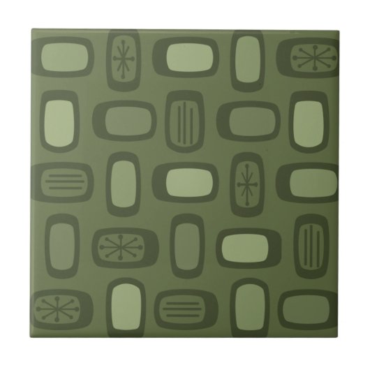 ミッドセンチュリーMCM丸長方形オリーブ緑 タイル (正面)