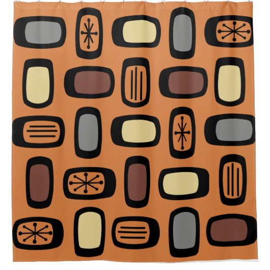 ミッドセンチュリーMCM丸長方形オレンジブラウン シャワーカーテン (正面)