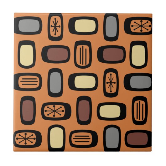 ミッドセンチュリーMCM丸長方形オレンジブラウン タイル (正面)