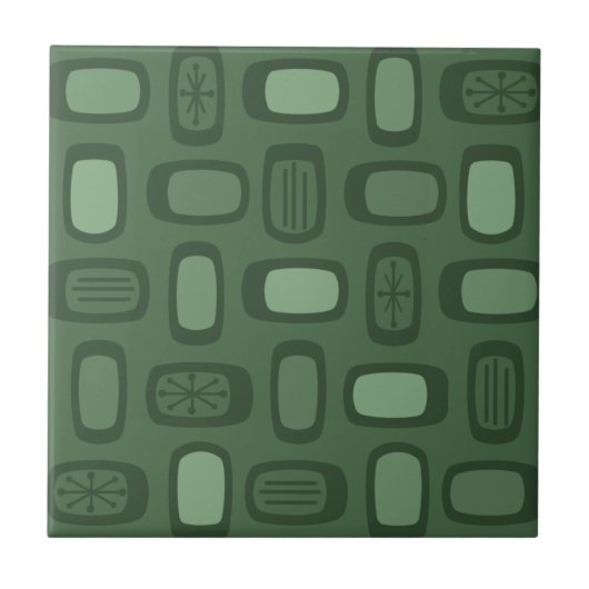 ミッドセンチュリーMCM丸長方形フォレストグリーン タイル (正面)