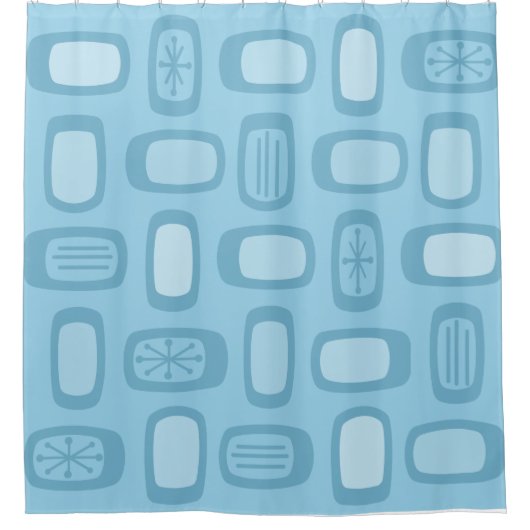ミッドセンチュリーMCM丸長方形ベビーブルー シャワーカーテン (正面)