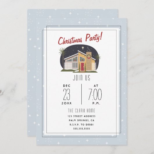 ミッドセントリーモダンクリスマスパーティの招待状 招待状 (正面/裏面)