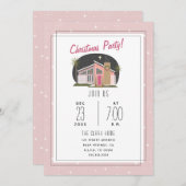 ミッドセントリーモダンピンクのクリスマスパーティー 招待状 (正面/裏面)