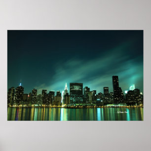 ミッドタウンマンハッタンスカイラインat Night Lights, NYC ポスター