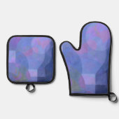 ミッドナイトアーチ – インディゴ抽象芸術ジオメトリ 鍋つかみ&鍋敷きセット (正面)