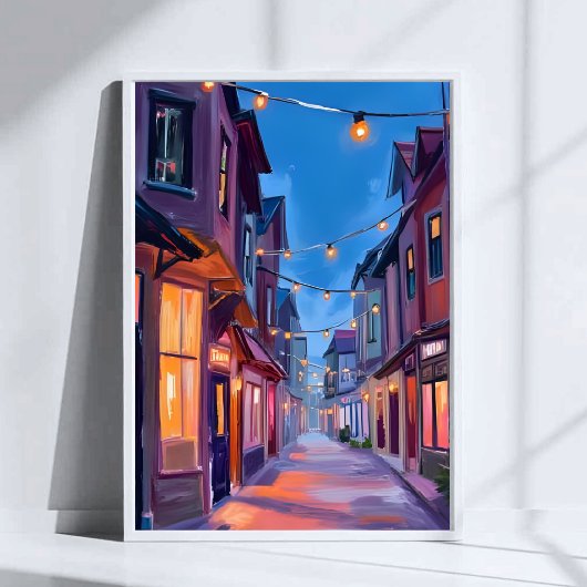 ミッドナイトウォーク | 都市街路 水彩画 ポスター