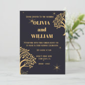 "ミッドナイトエレガンス：ダークブルー結婚ズ 招待状 (スタンド正面)