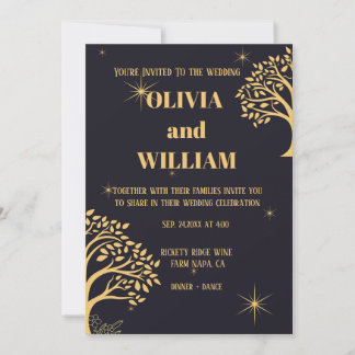 "ミッドナイトエレガンス：ダークブルー結婚ズ 招待状