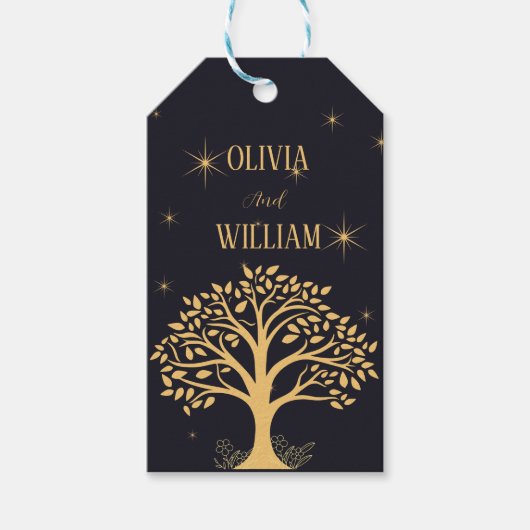 ミッドナイトエレガンス：ダーク結婚ブルー ギフトタグ (正面)