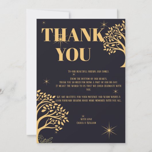 ミッドナイトエレガンス：ダーク結婚ブルー サンキューカード (正面)