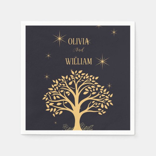 ミッドナイトエレガンス：ダーク結婚ブルー スタンダードカクテルナプキン (正面)